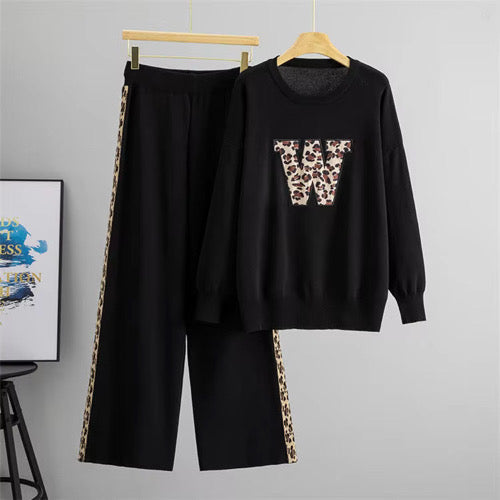 Black Leopard Print Knit Cord Set