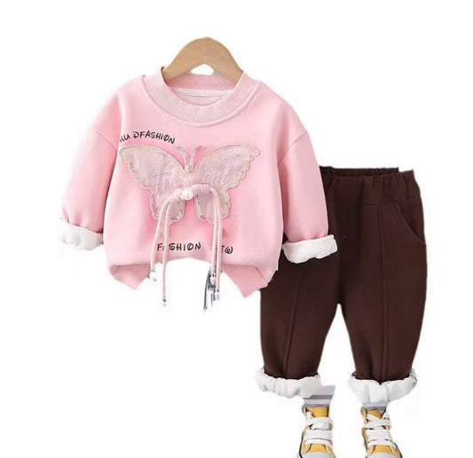 Girls Fleece Two-Piece Set - Butterfly Design Top