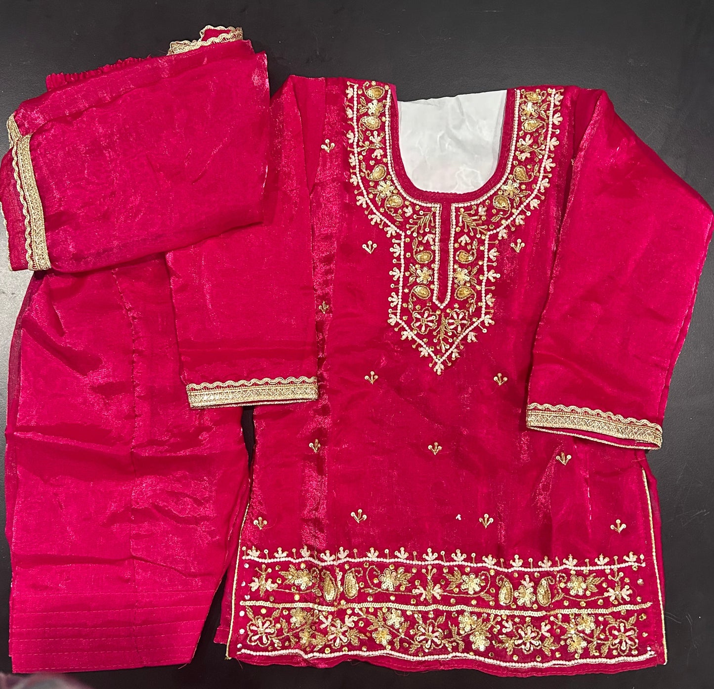 Girls Hot Pink Embroidered Salwar Suit
