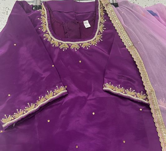 Purple Crepe Girls Punjabi Suit Set with Pant Palazzo