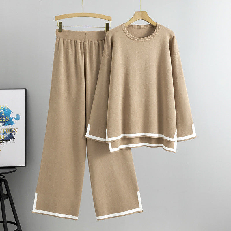 Contrast Stripe 2-Piece Knit Cord Set