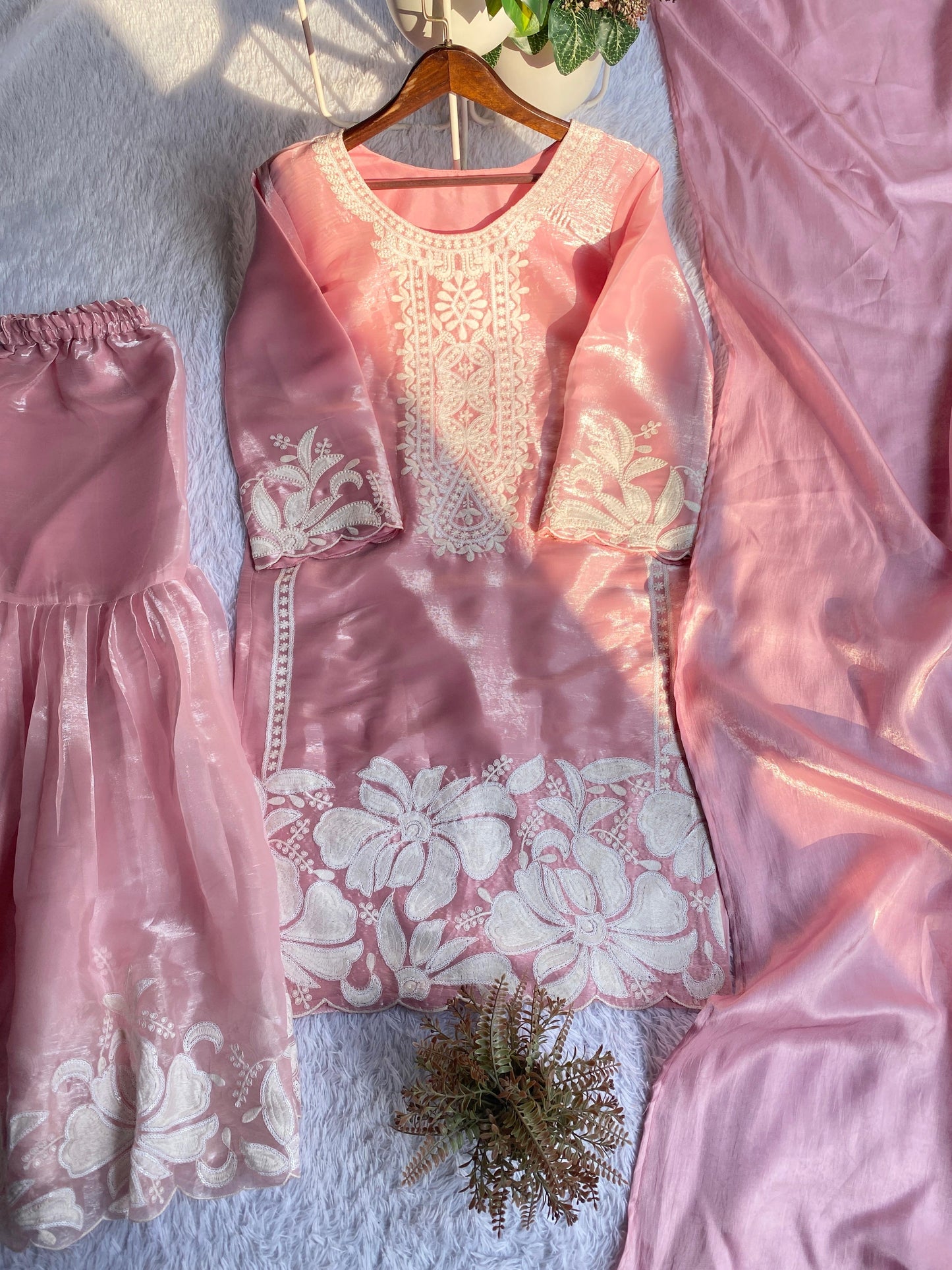 Baby Pink Organza Sharara Suit