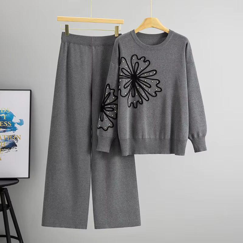 Floral Embroidery 2-Piece Knit Cord Set