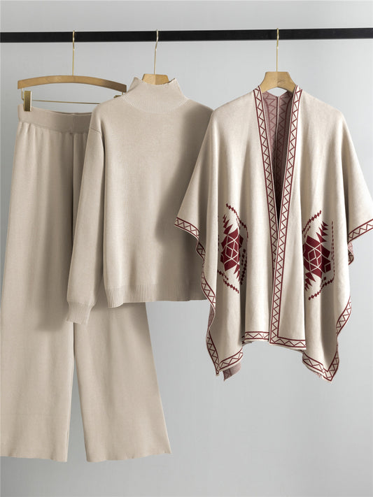 Warm Knit Cord Set with Poncho