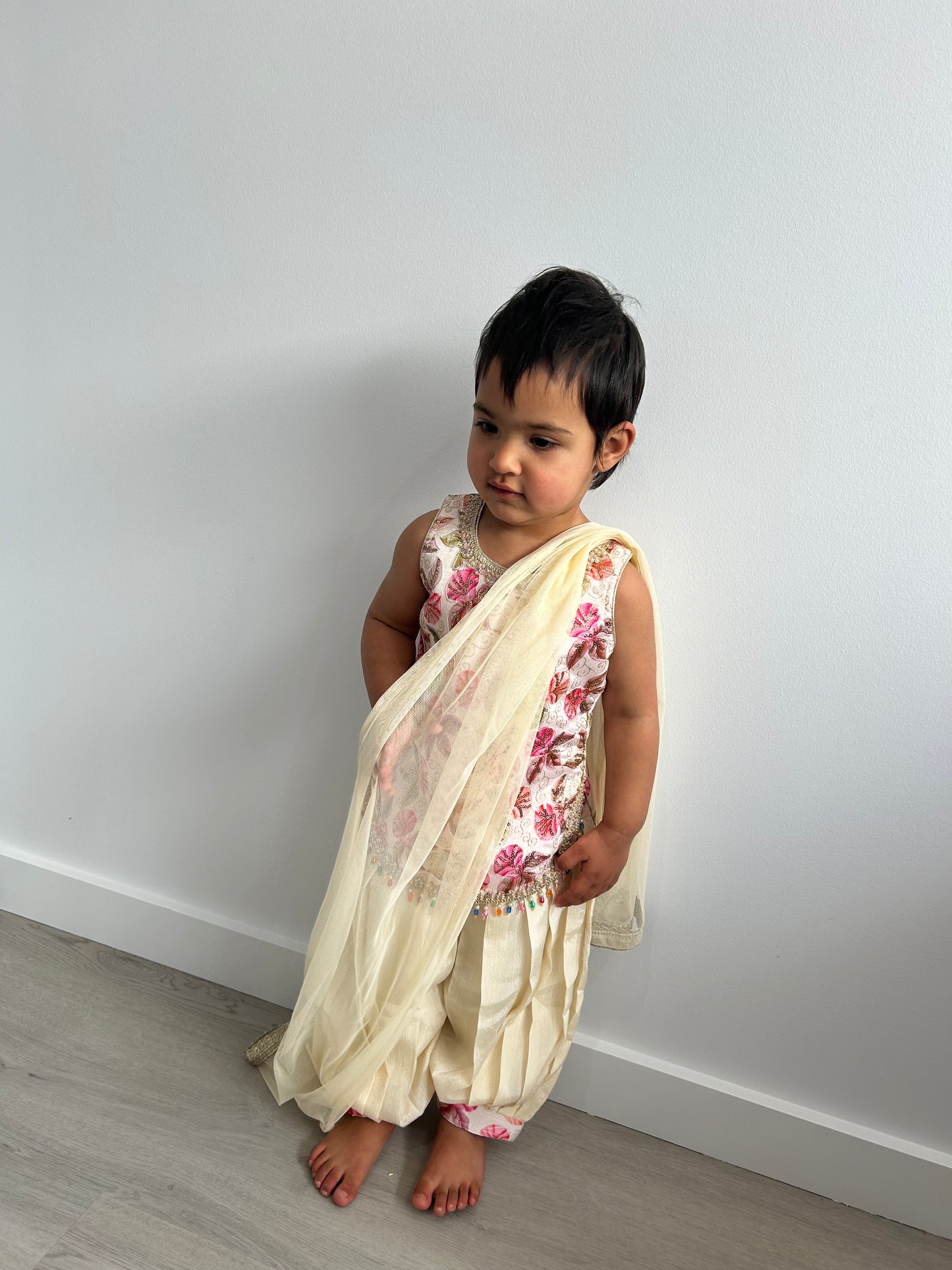 Baby Girls' Cream Pathani Salwar Suit