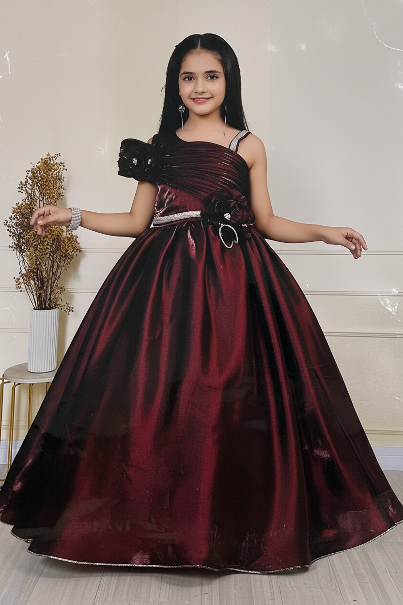 Girls Burgundy Ball Gown - Clean Background
