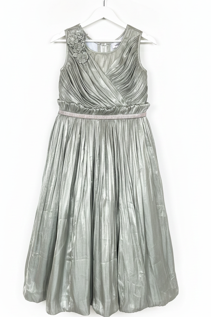 Silver Pleated Dress - Hanger Shot