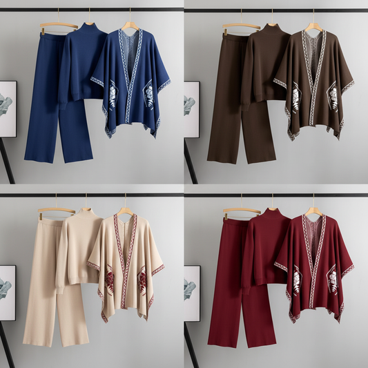 3-Piece Geometric Knit Coord Set – 4 Colour Collage