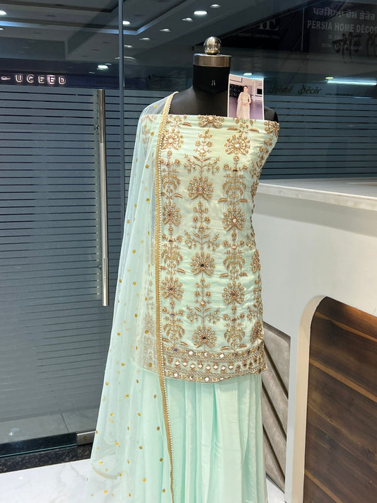 Handwork Loose Palazzo Suit - Pista