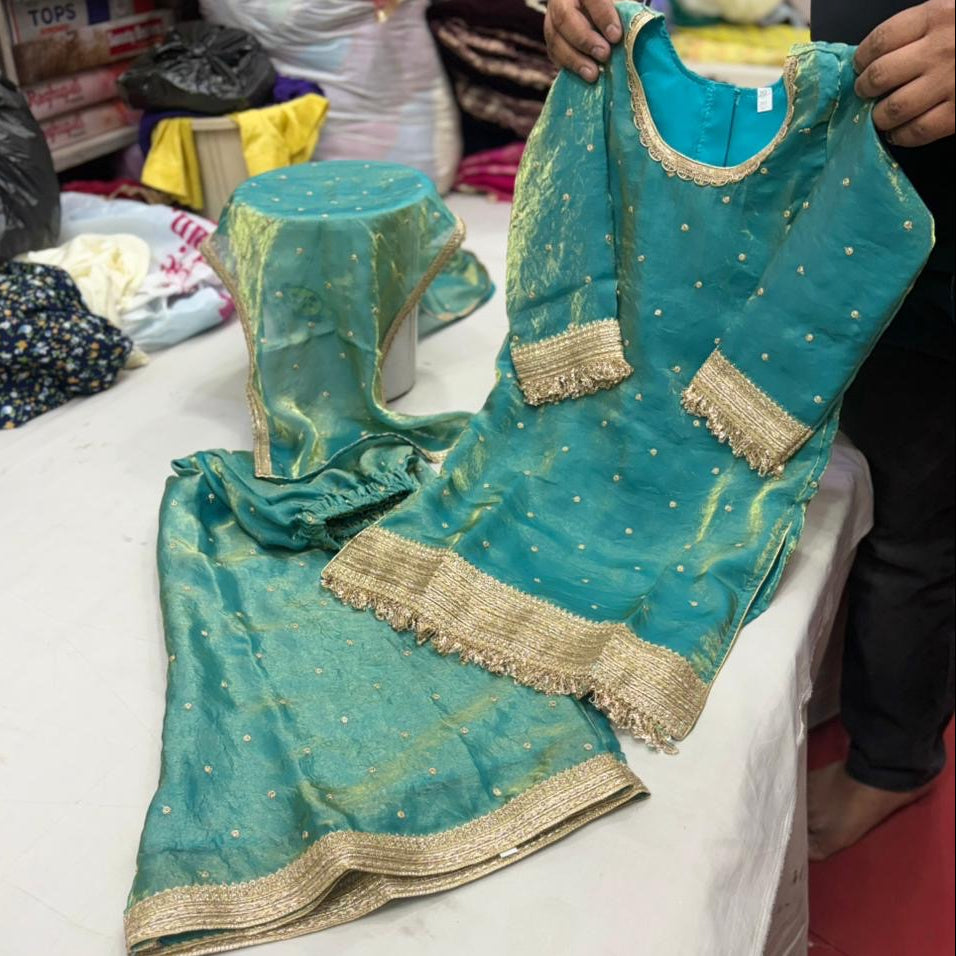 Dual Tone Sky Blue Plazo suit