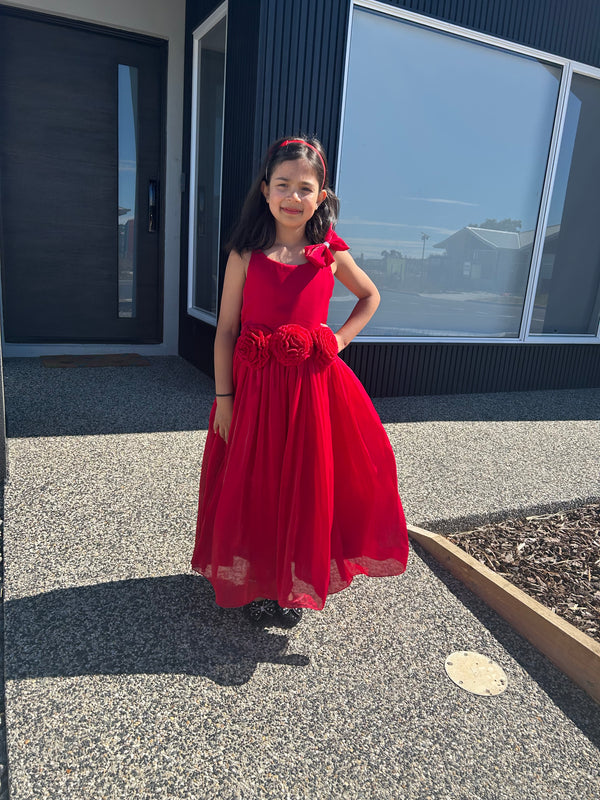 Red Gown with Statement Flower Detail