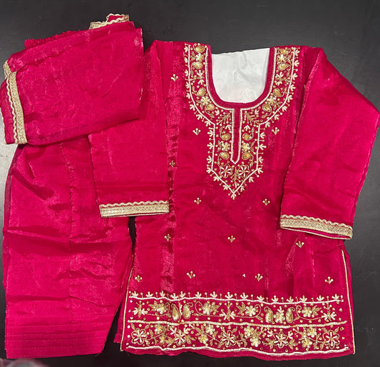 Girls Hot Pink Embroidered Salwar Suit