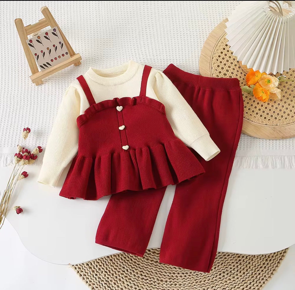 Girls Woolen Frock-Style Two-Piece Set