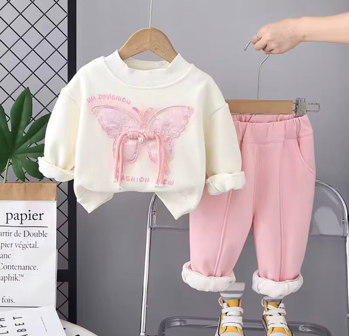 Girls Fleece Two-Piece Set - Butterfly Design Top