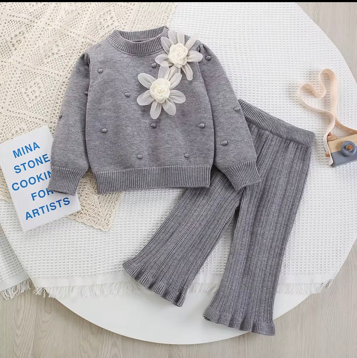 Girls Woolen Two-Piece Set - Oversized Top