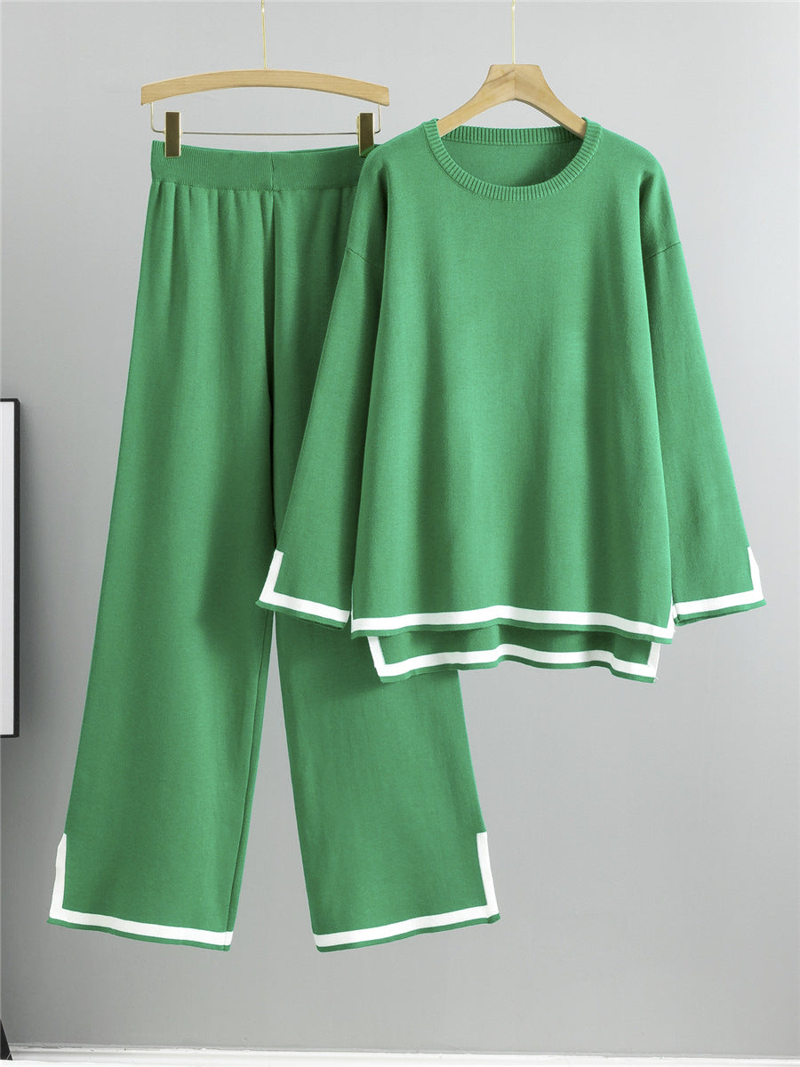 Contrast Stripe 2-Piece Knit Cord Set