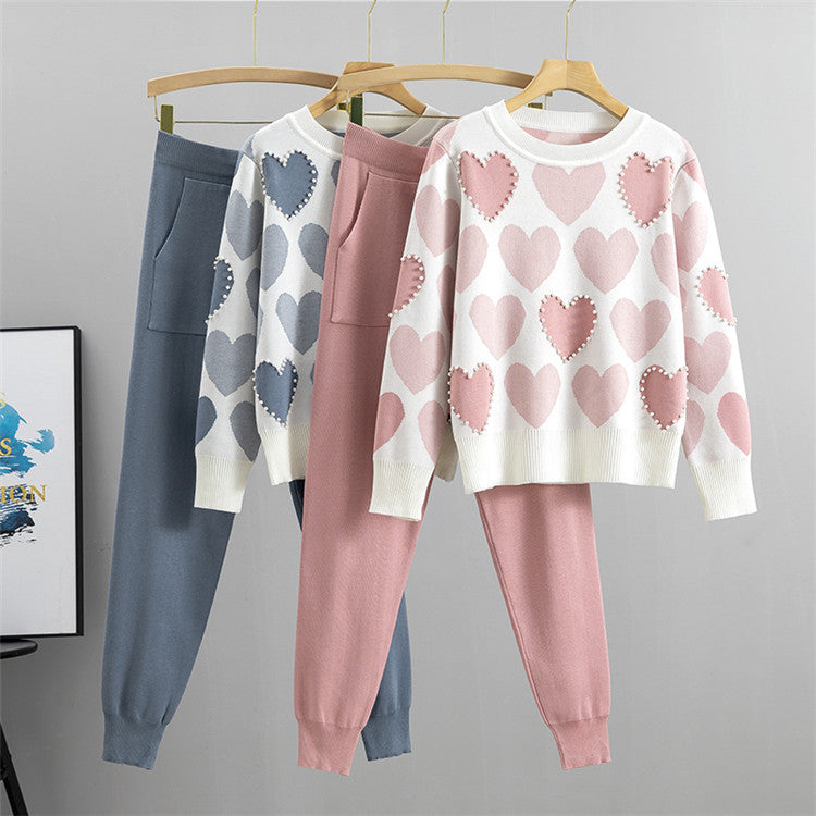 Pearl Heart 2-Piece Knit Cord Set