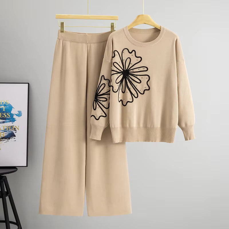 Floral Embroidery 2-Piece Knit Cord Set