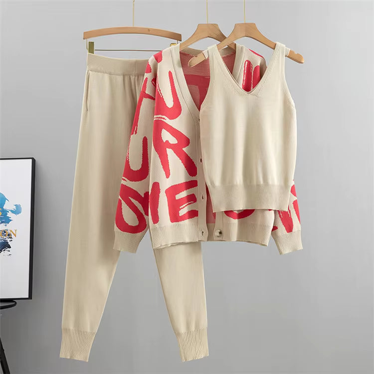 Letter Print 3-Piece Knit Set