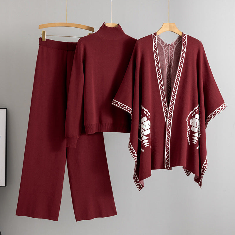 Warm Knit Cord Set with Poncho