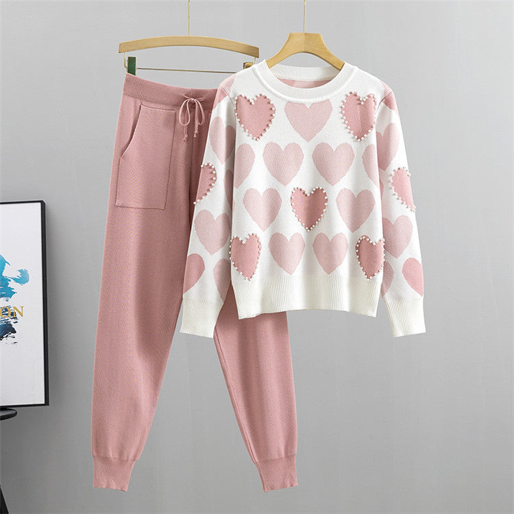 Pearl Heart 2-Piece Knit Cord Set