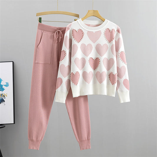 Pearl Heart 2-Piece Knit Cord Set