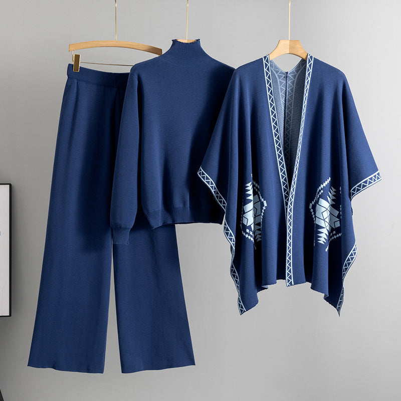 Warm Knit Cord Set with Poncho