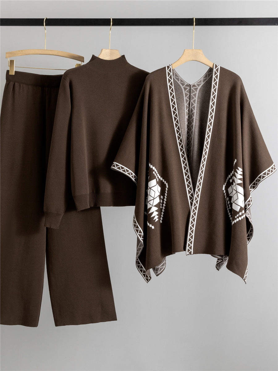 Warm Knit Cord Set with Poncho