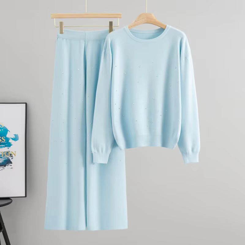 Rhinestone Scatter Knit Cord Set