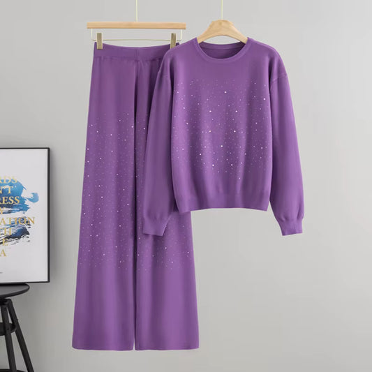 Rhinestone Scatter Knit Cord Set