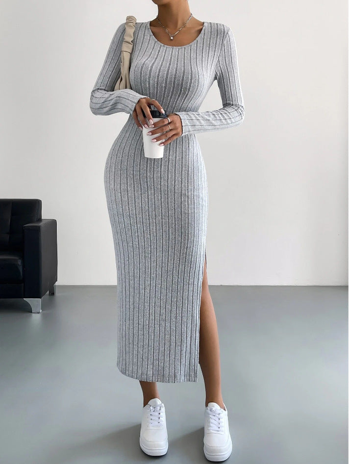 Ribbed Knit Side Slit Maxi Dress