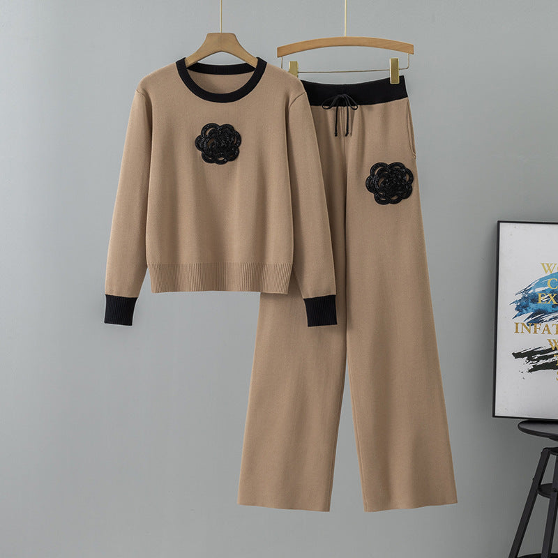 Camellia Appliqué 2-Piece Knit Cord Set