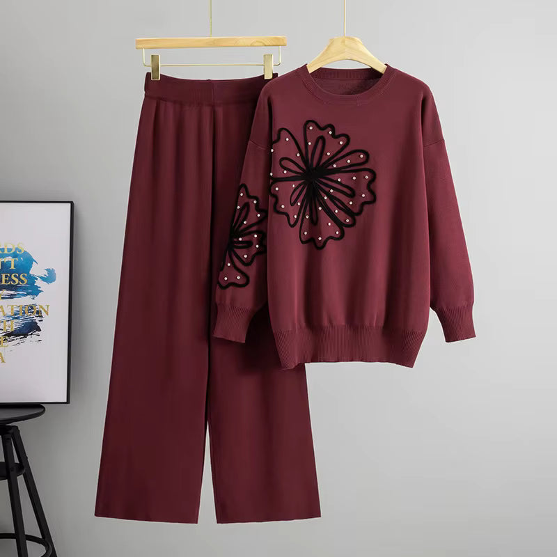 Floral Embroidery 2-Piece Knit Cord Set