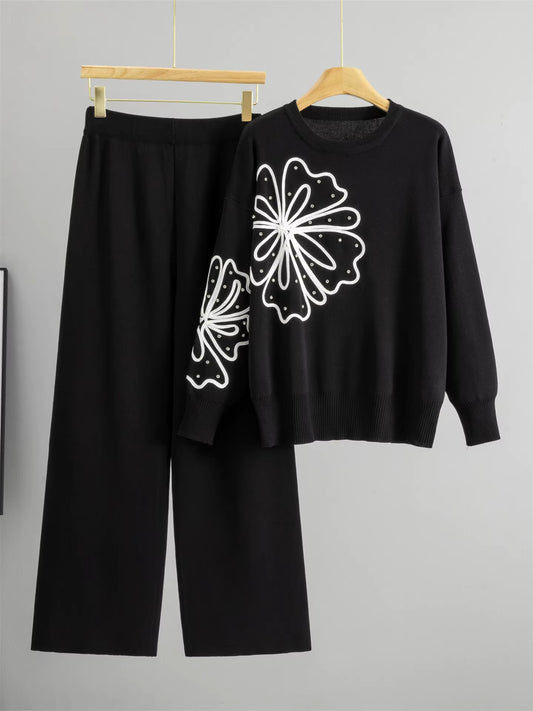 Floral Embroidery 2-Piece Knit Cord Set