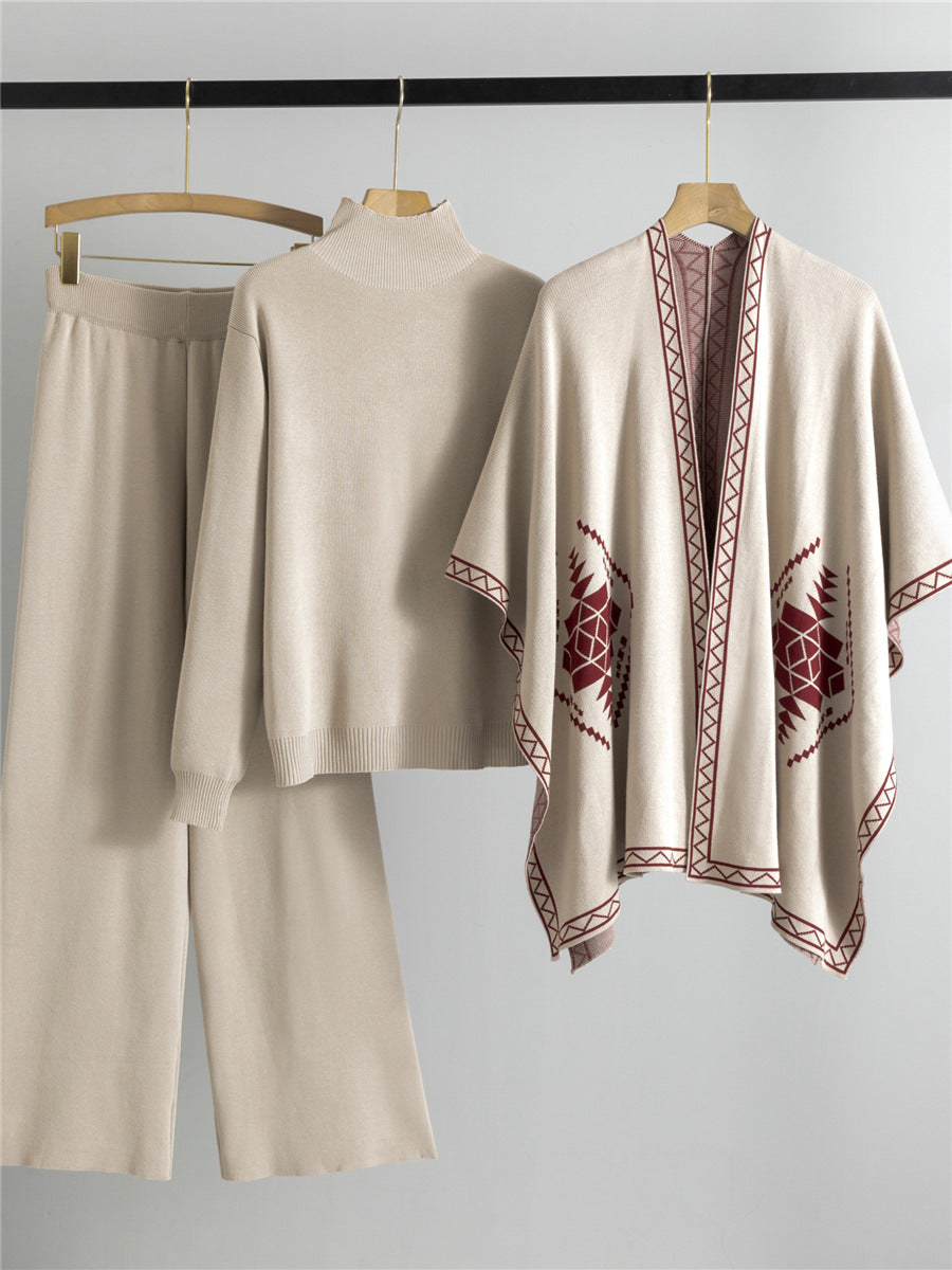 Warm Knit Cord Set with Poncho