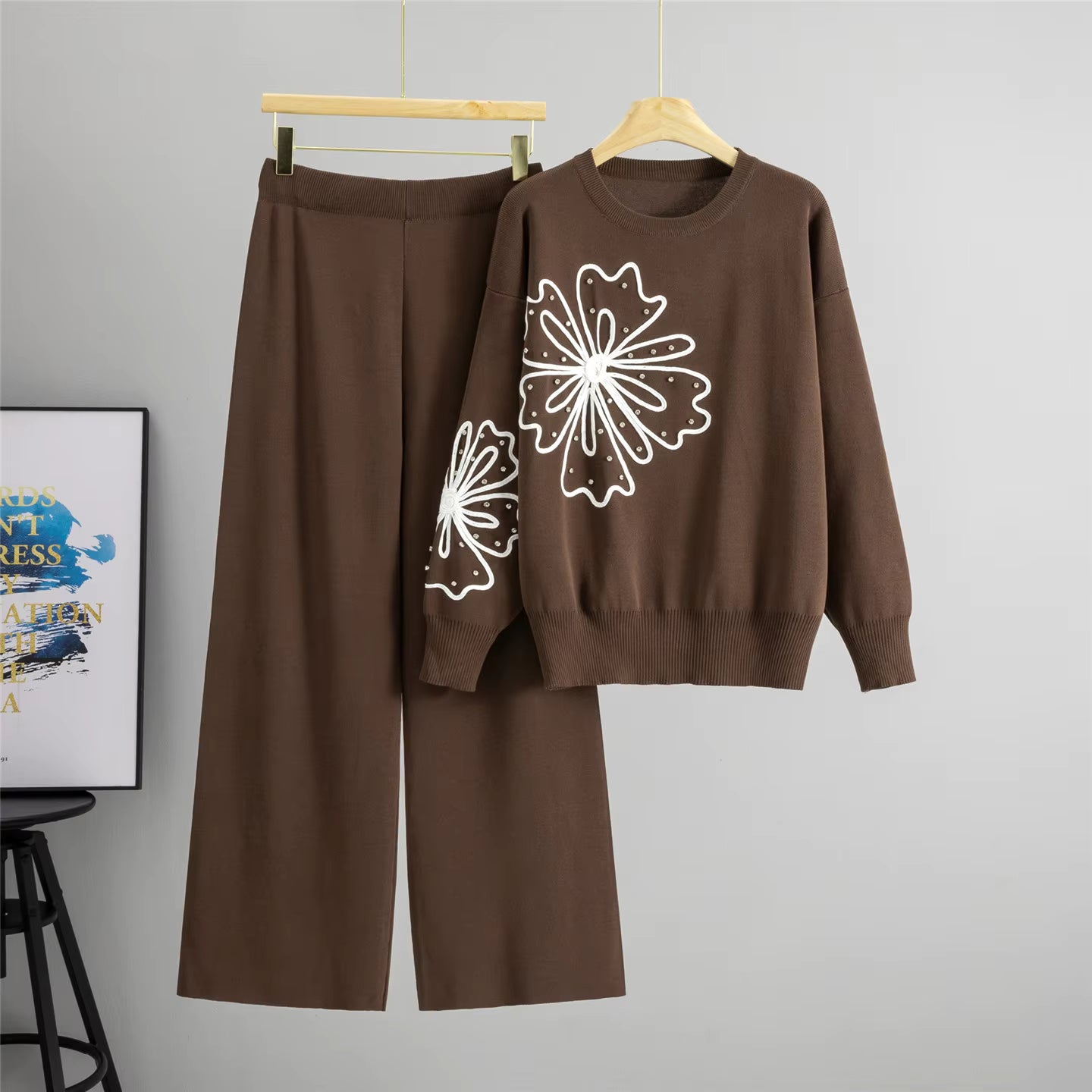 Floral Embroidery 2-Piece Knit Cord Set