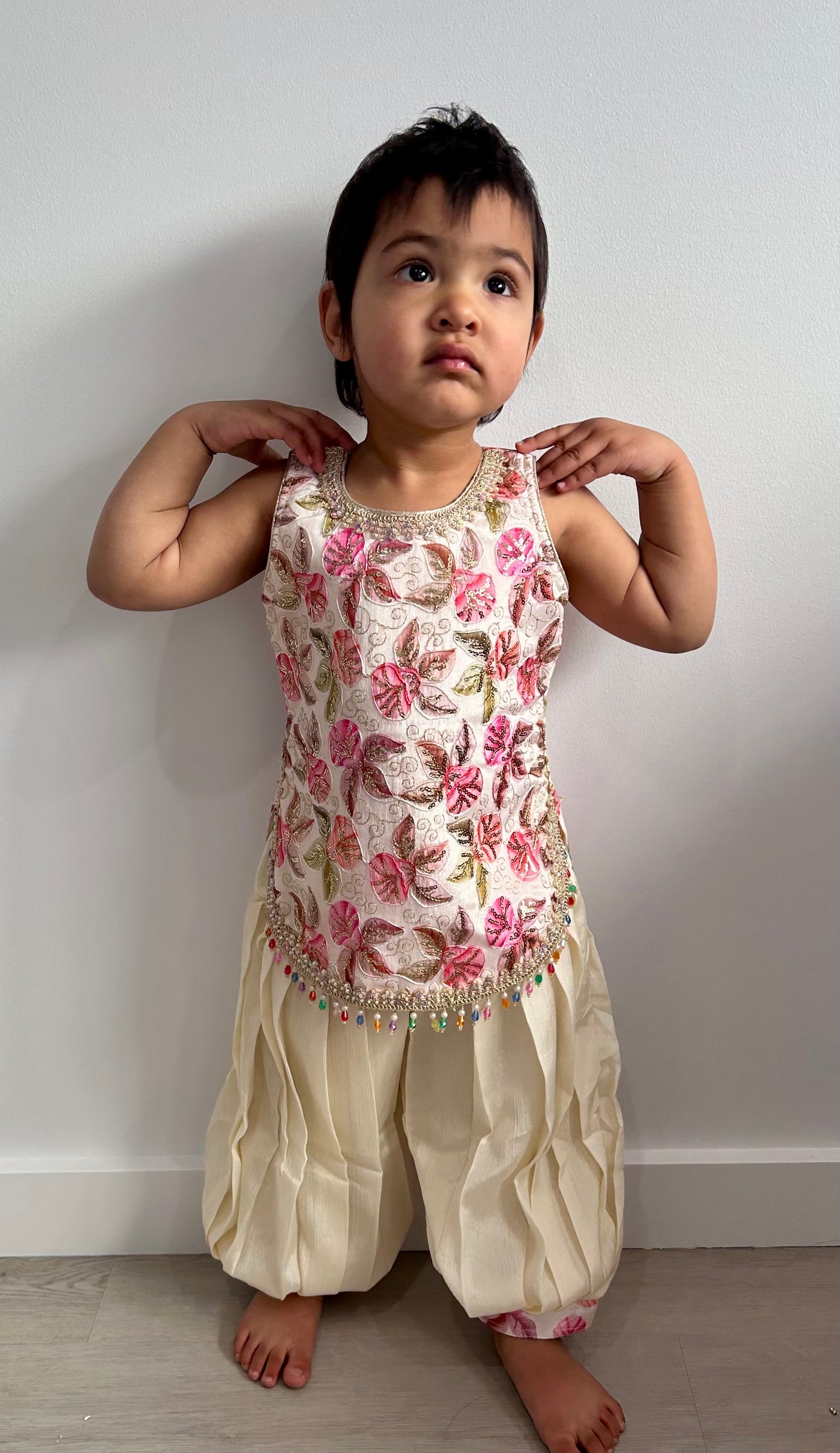 Baby Girls' Cream Pathani Salwar Suit