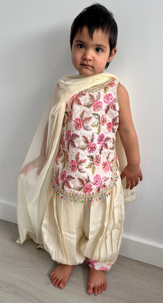 Baby Girls' Cream Pathani Salwar Suit