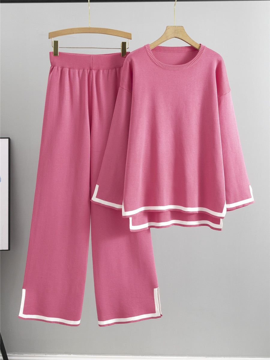 Contrast Stripe 2-Piece Knit Cord Set