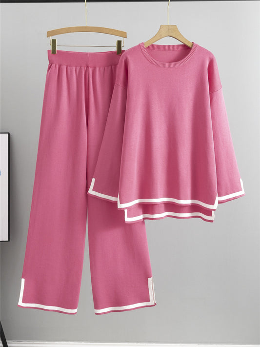 Contrast Stripe 2-Piece Knit Cord Set