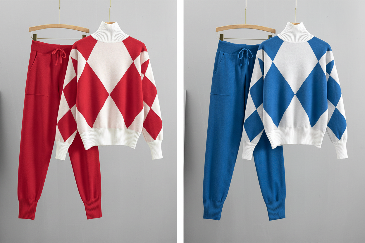 Argyle Diamond Coord Set – Red & Blue Collage