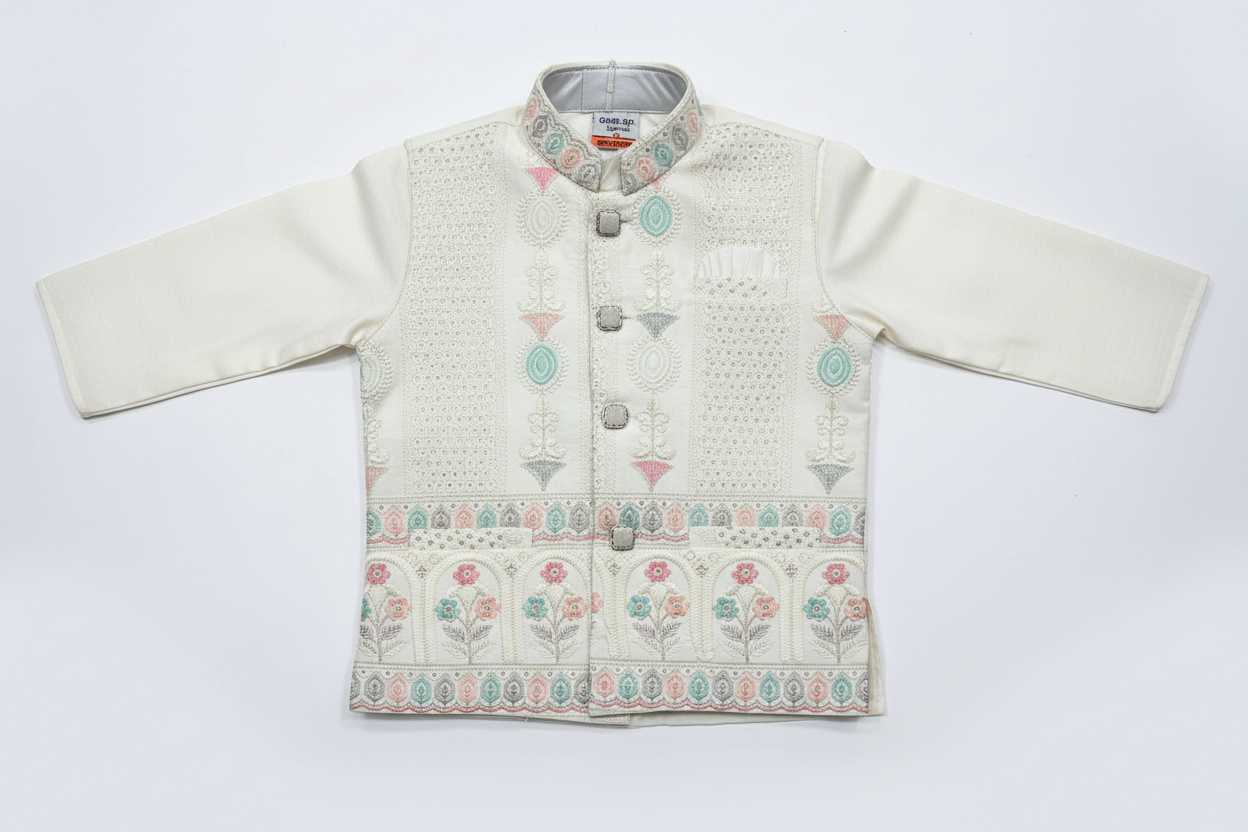 Boys Cream Ethnic Wear - Close Up Top