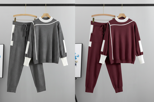 Colour Block Stripe Coord Set – Grey & Maroon Collage