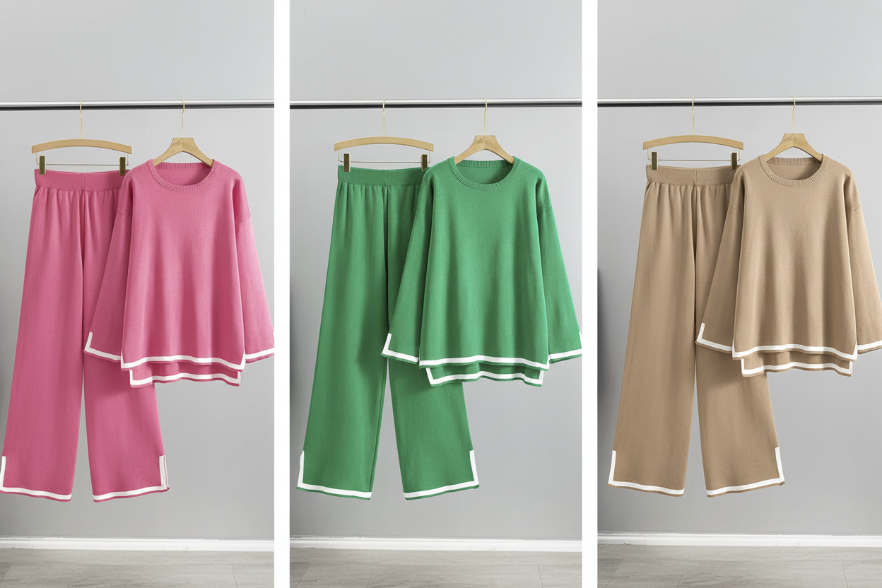 Contrast Stripe Coord Set Collage – Pink, Green, Beige