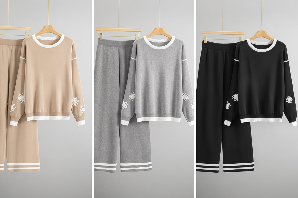 Daisy Appliqué Knit Coord Set – 3 Colour Collage