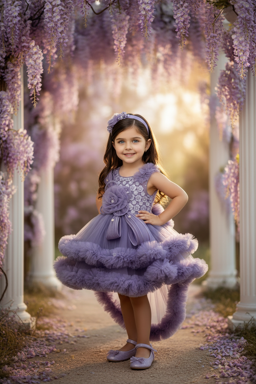 Girls Lavender Gown - Garden Background