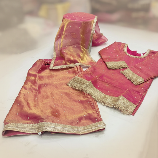 Girls Pink Silk Lehenga Set - Clean Background