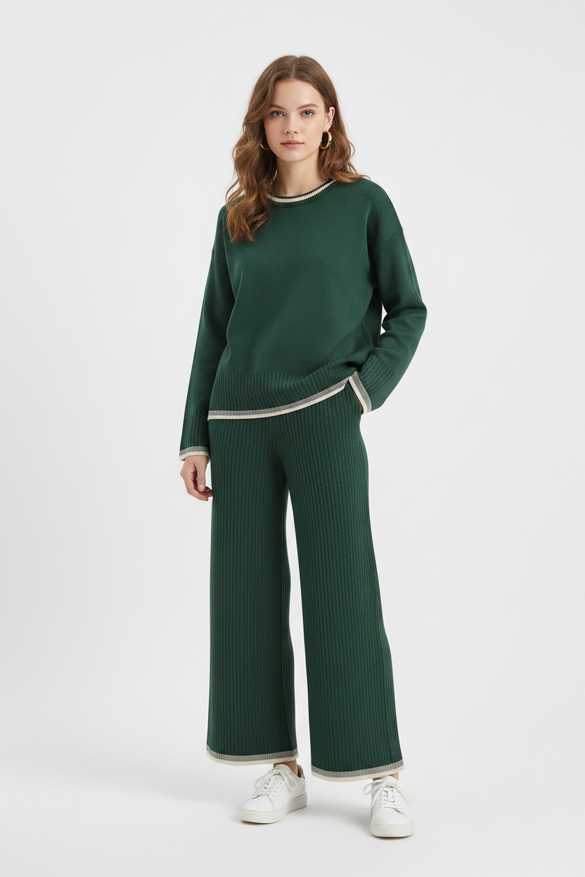 Model - Forest Green Ribbed Coord Set