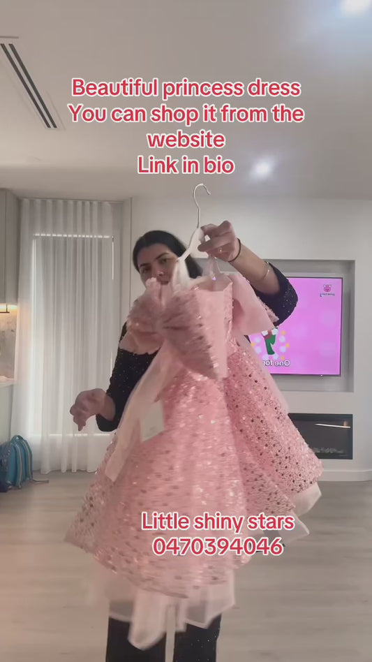 Peach Sequin Birthday Frock with Bow Frills