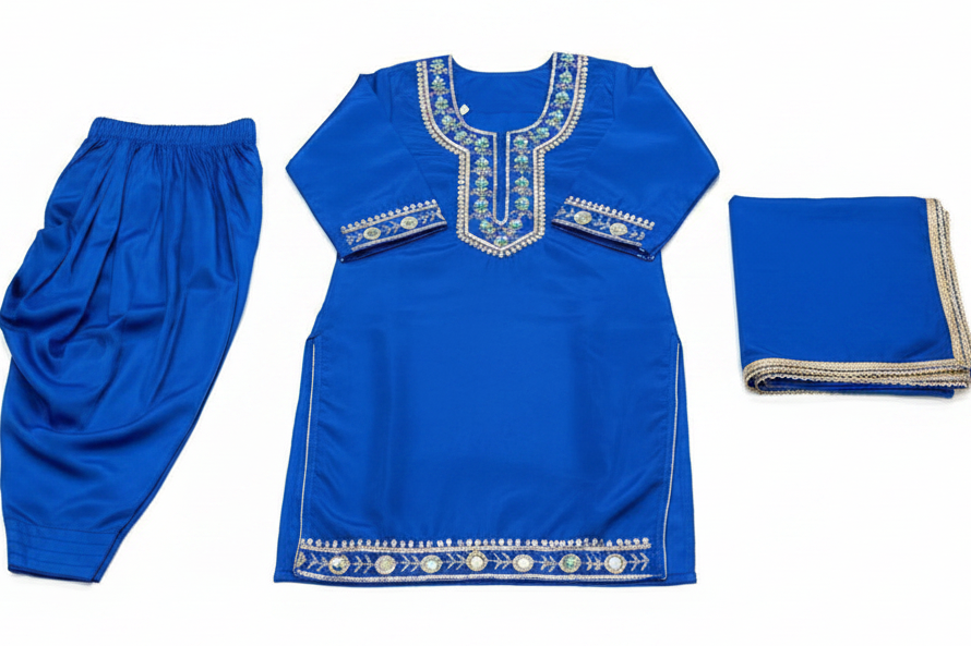 Royal Blue Punjabi Suit - 3 Piece Flat Lay